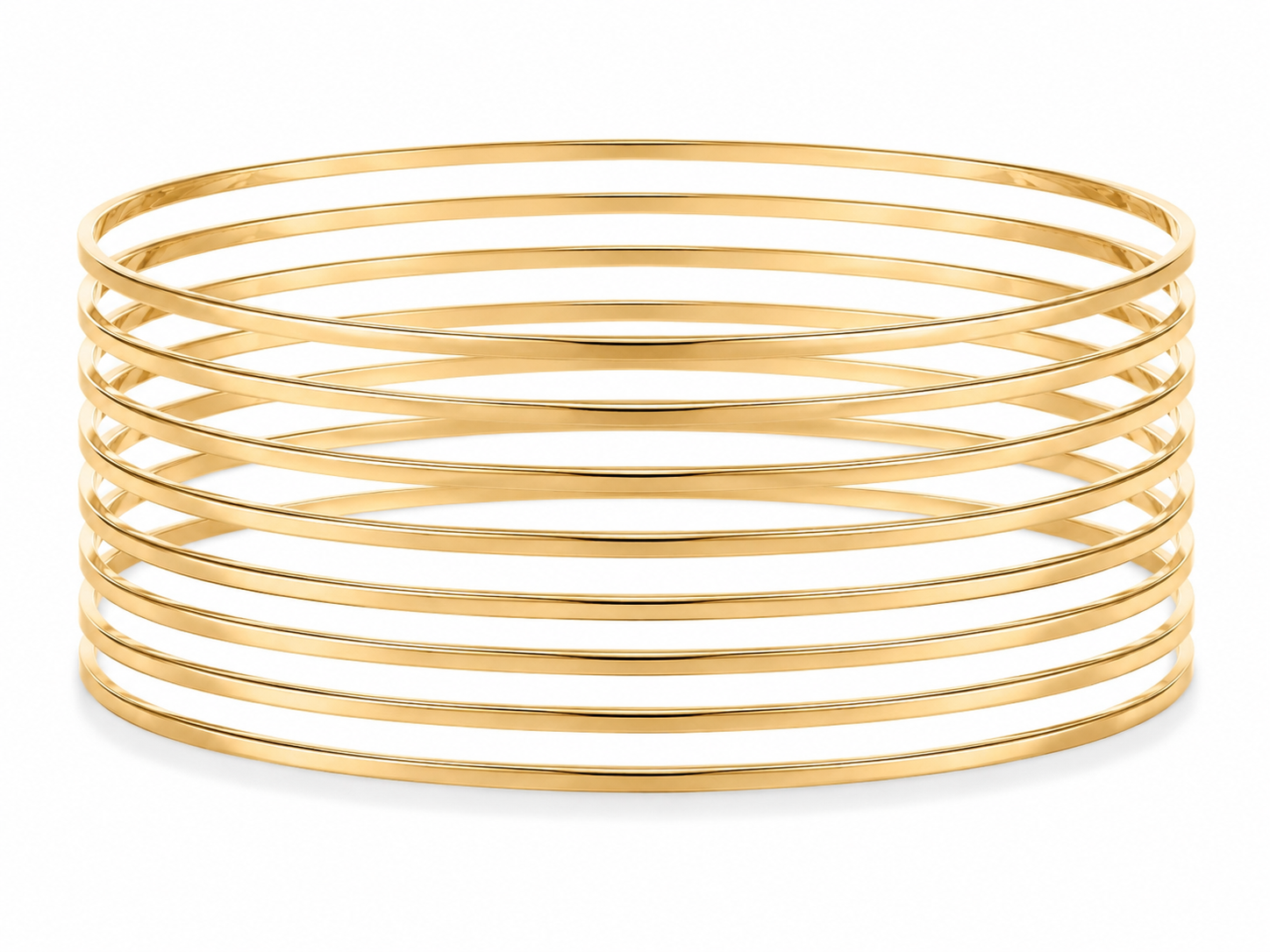 14KT Solid Yellow Gold 7 Piece Plain Slip On Bangle Bracelet Set