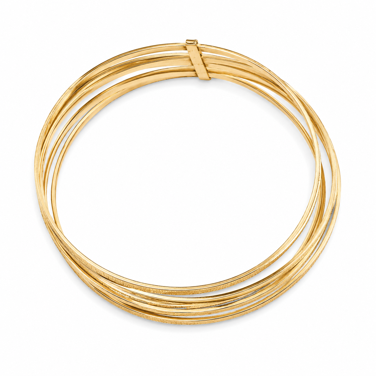 14KT Solid Yellow Gold 7 Piece Plain Slip On Bangle Bracelet Set