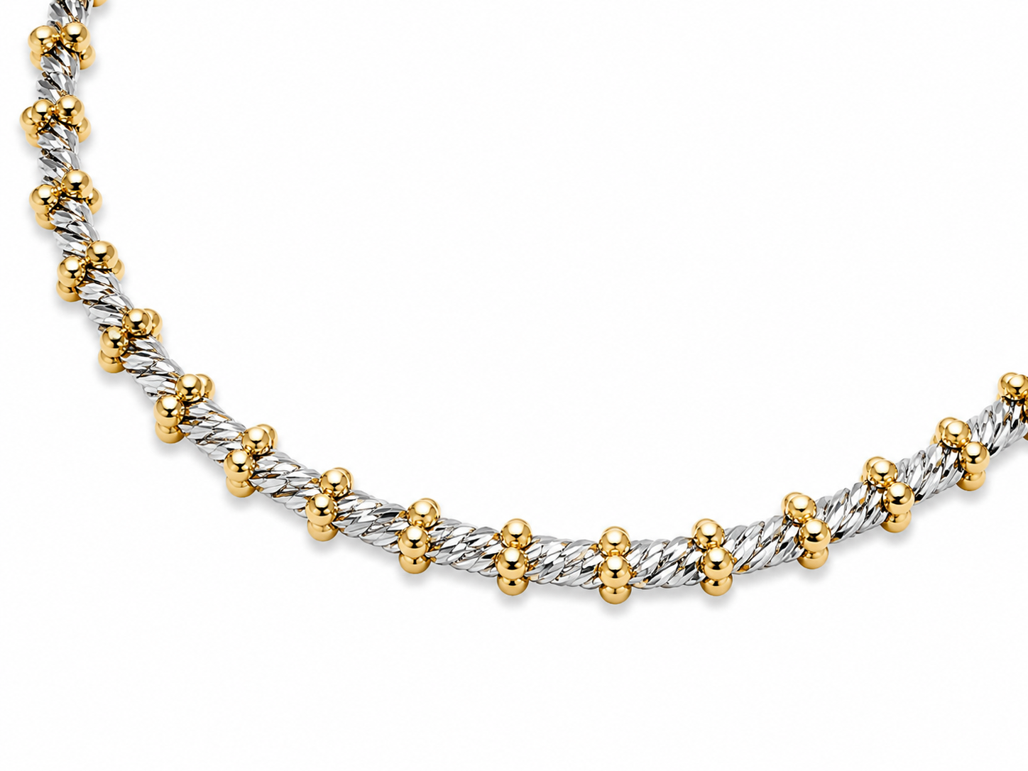 14KT Two Tone Gold Stud Adjustable 2.9 MM Lobster Lock Bangle Bracelet