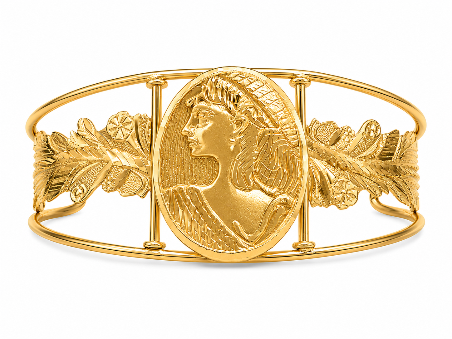 14KT Two Tone Gold Slip On 35.4 MM Thick Ladies Bangle Bracelet [A17B9]