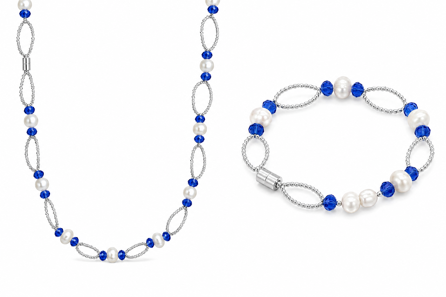 Pearls with Crystal Necklace & Bracelet Set