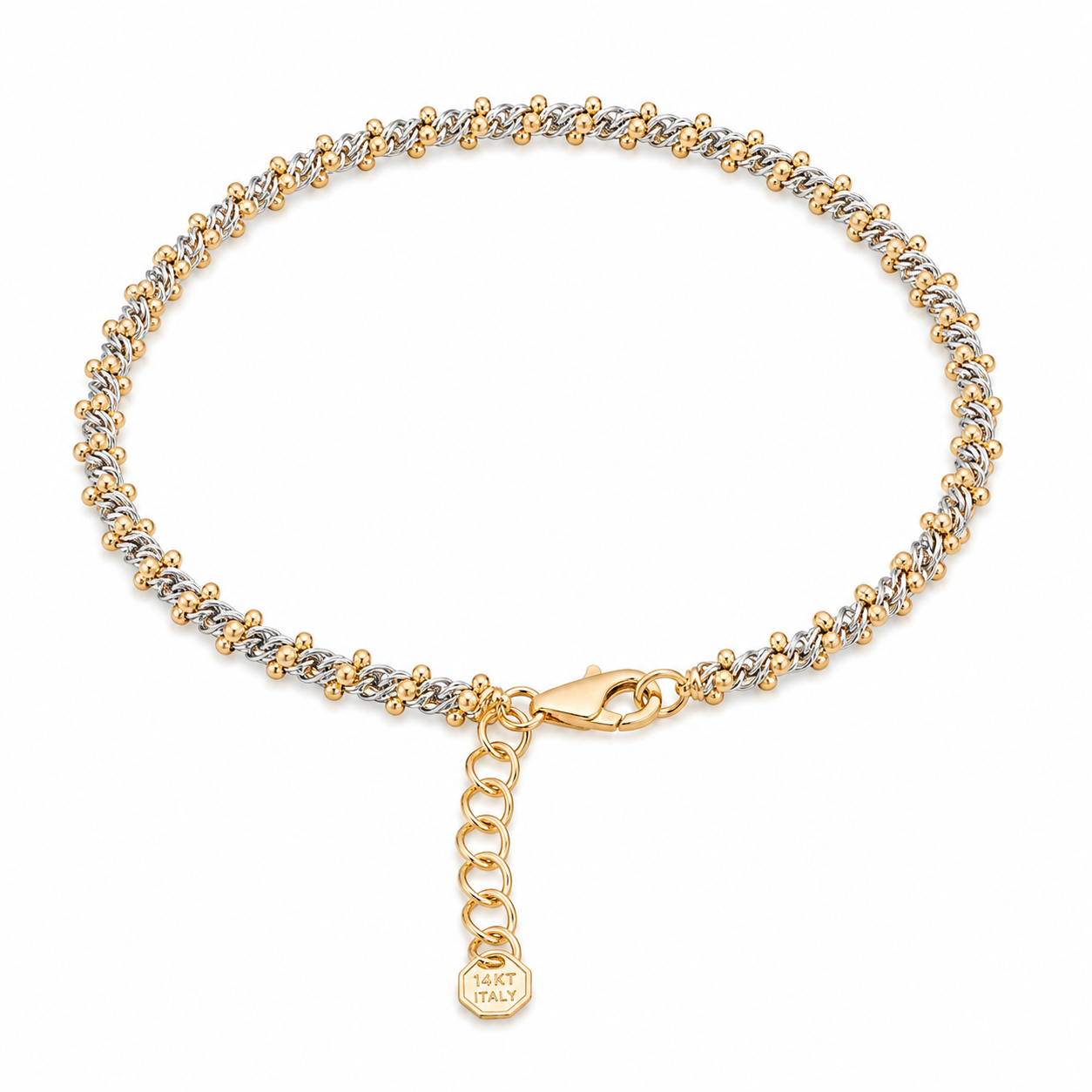 14KT Two Tone Gold Stud Adjustable 2.9 MM Lobster Lock Bangle Bracelet