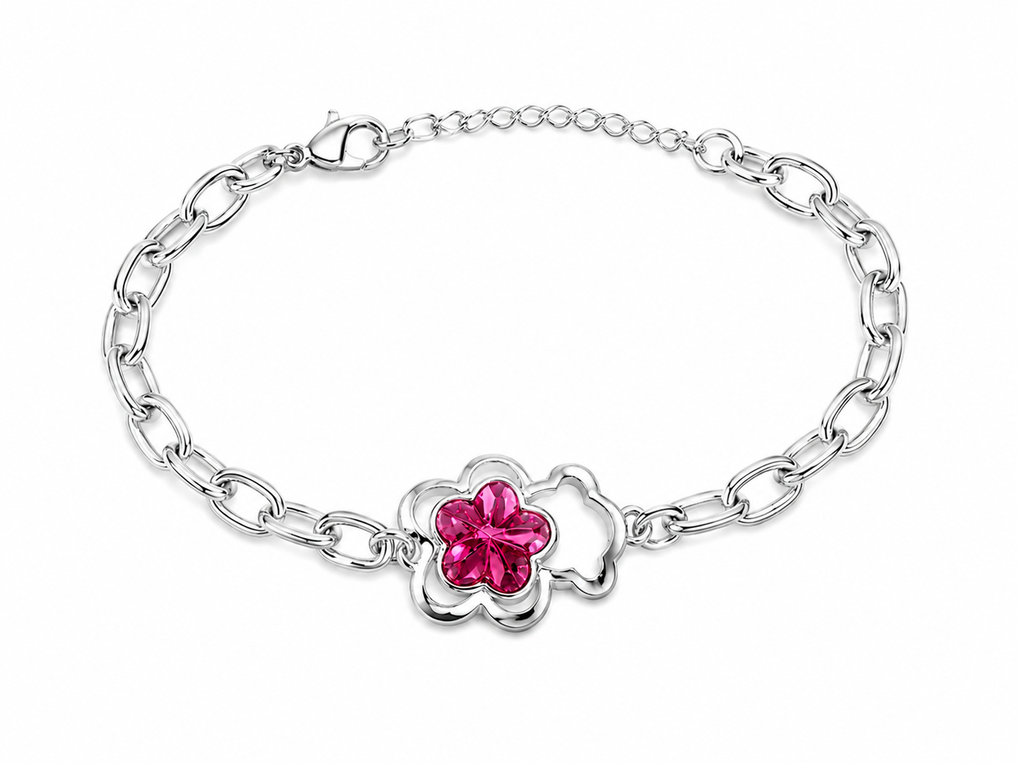 Stainless Steel Teddy Bear Charm with Crystal Bracelet