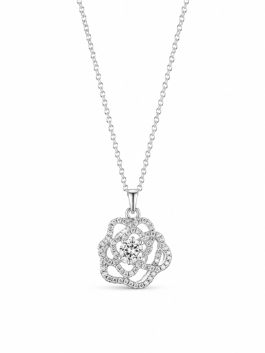 Brass Cubic Zirconium Rose Necklace