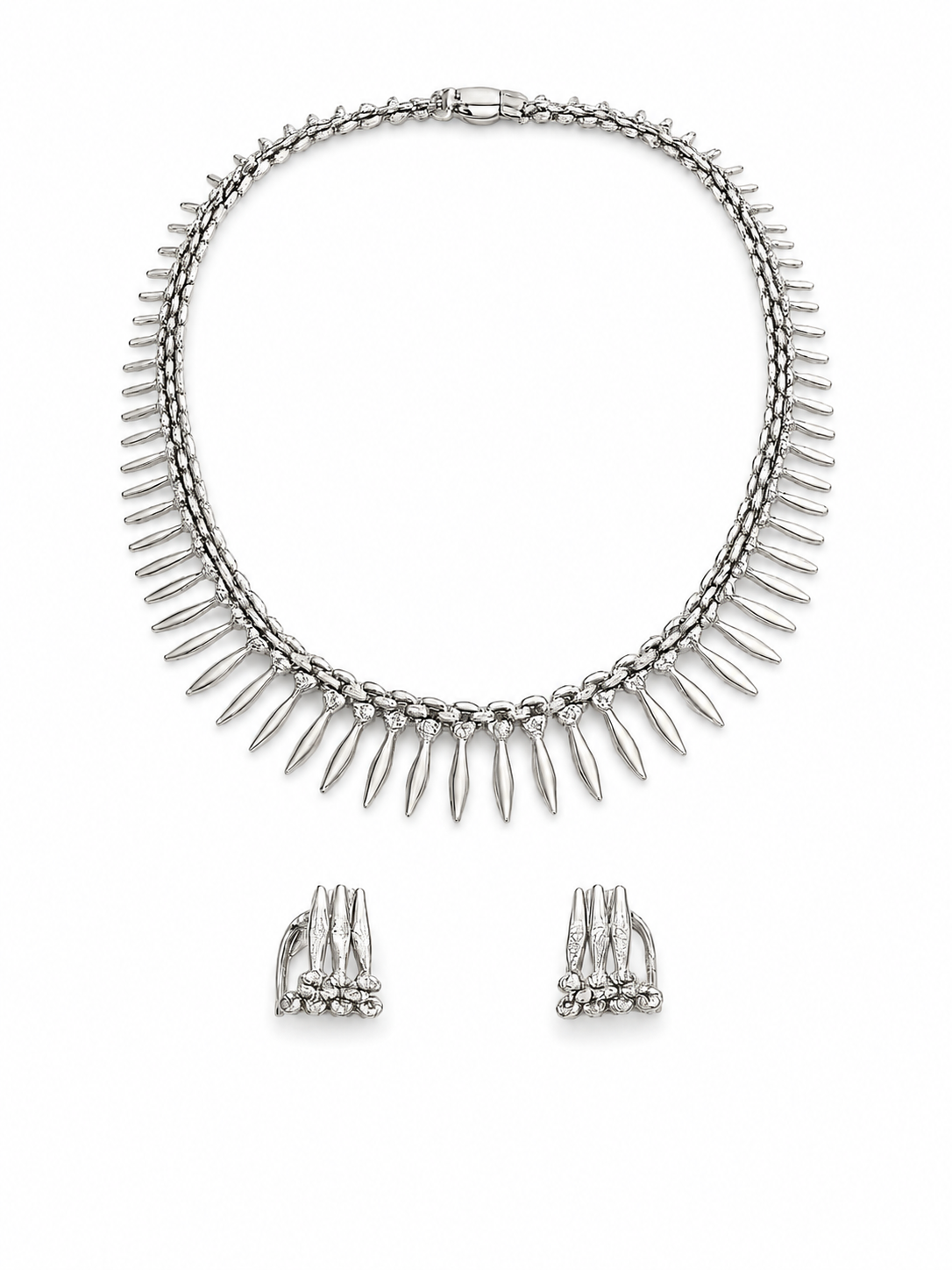 22KT White Gold Fringe Collar Necklace and Earrings Set