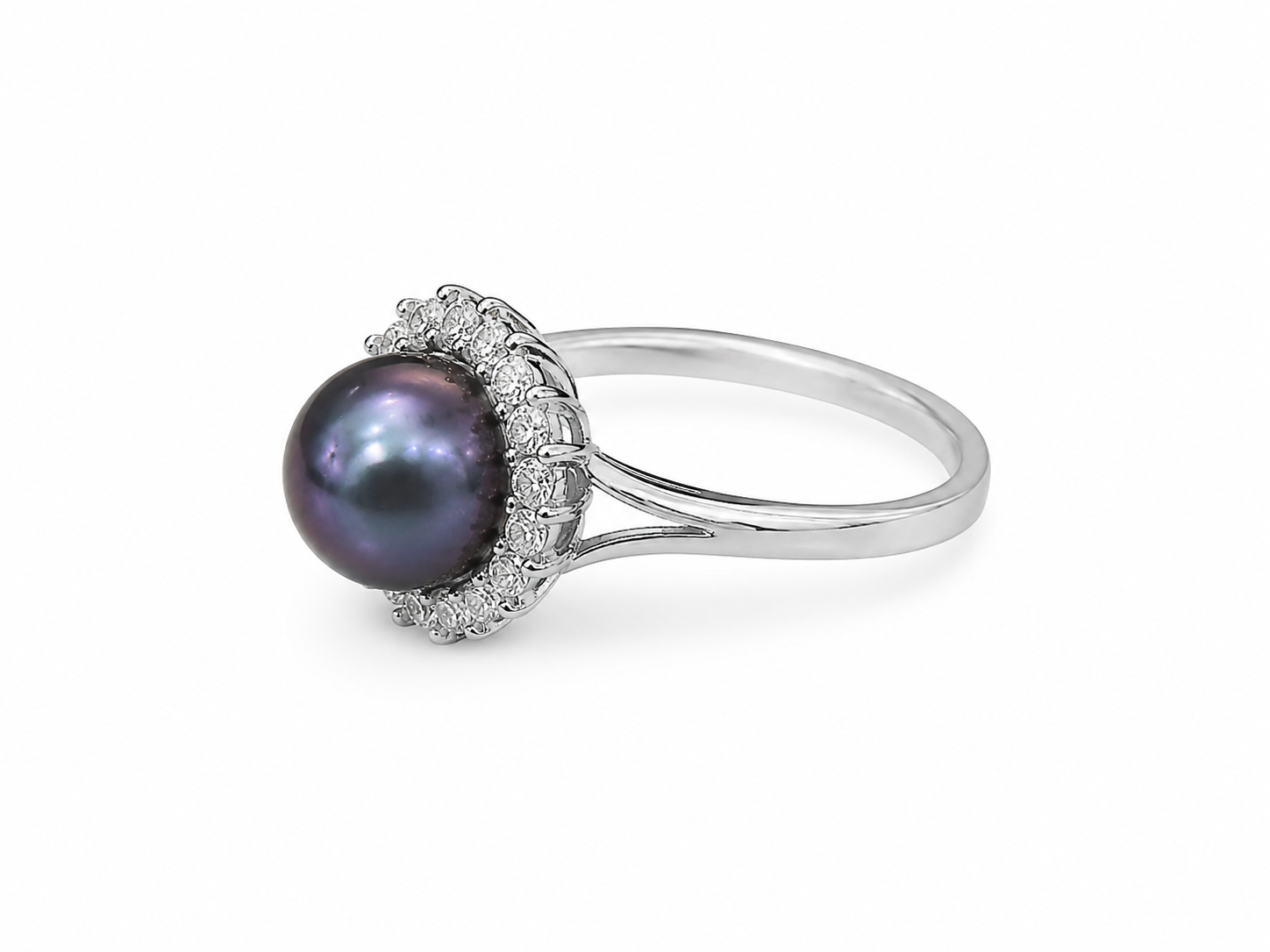 14KT White Gold 0.10 CTW 7.5MM Gray Pearl Diamond Ring [K7H50]