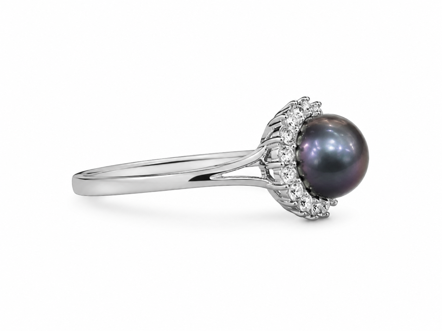 14KT White Gold 0.10 CTW 7.5MM Gray Pearl Diamond Ring [K7H50]