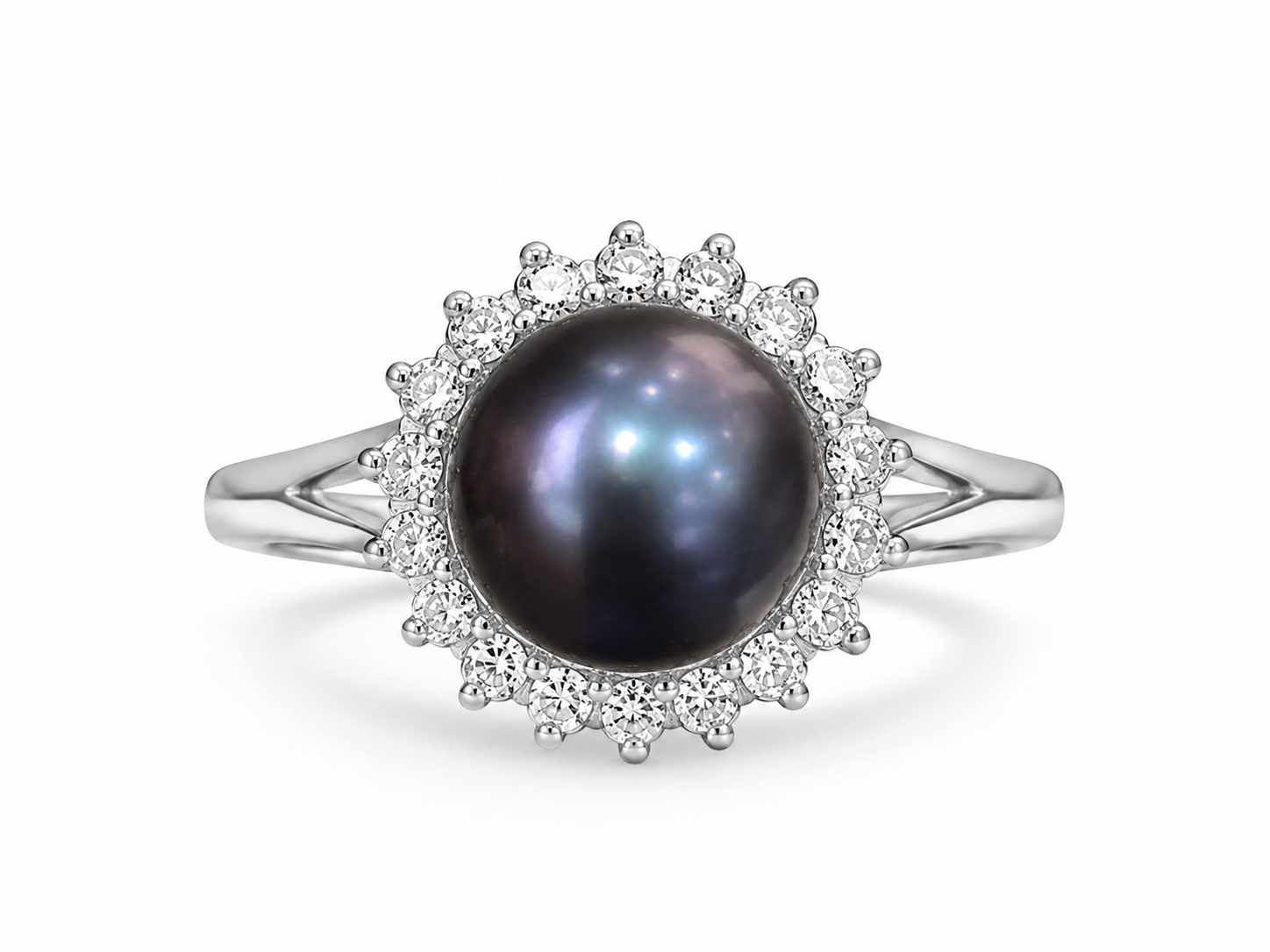 14KT White Gold 0.10 CTW 7.5MM Gray Pearl Diamond Ring [K7H50]