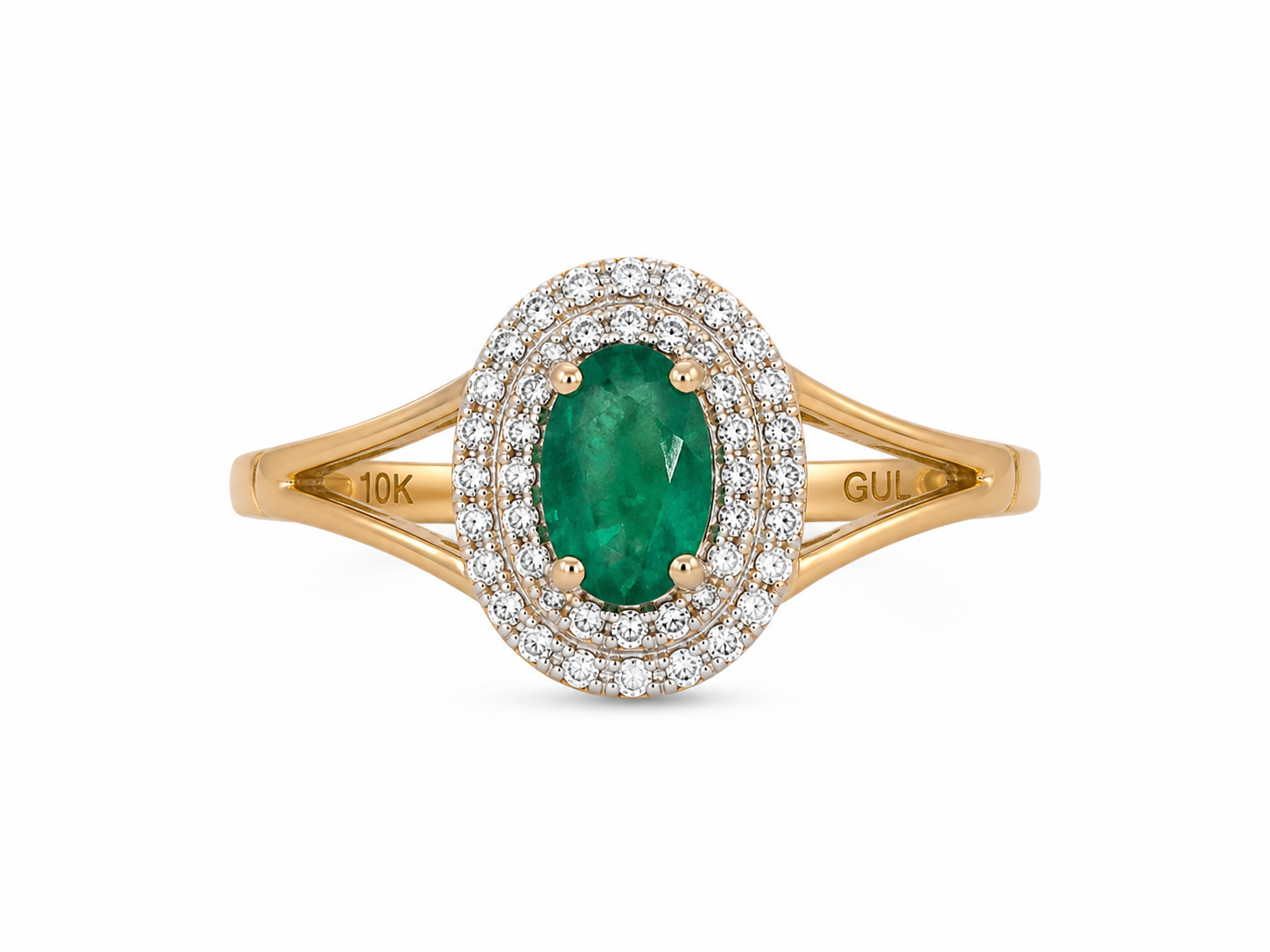 10KT Yellow Gold 0.01CTW 0.25 STW Emerald Diamond Ring [K7H]