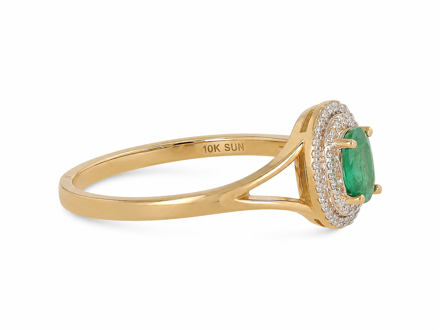 10KT Yellow Gold 0.01CTW 0.25 STW Emerald Diamond Ring [K7H]