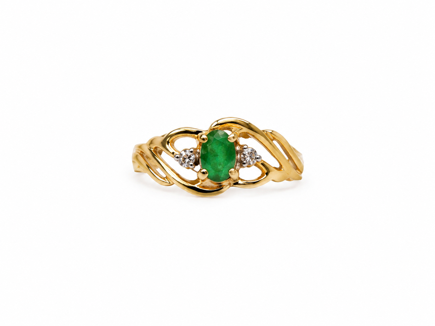 10KT Yellow Gold 0.10 CTW 0.25 Emerald Diamond Ring [K4H50]