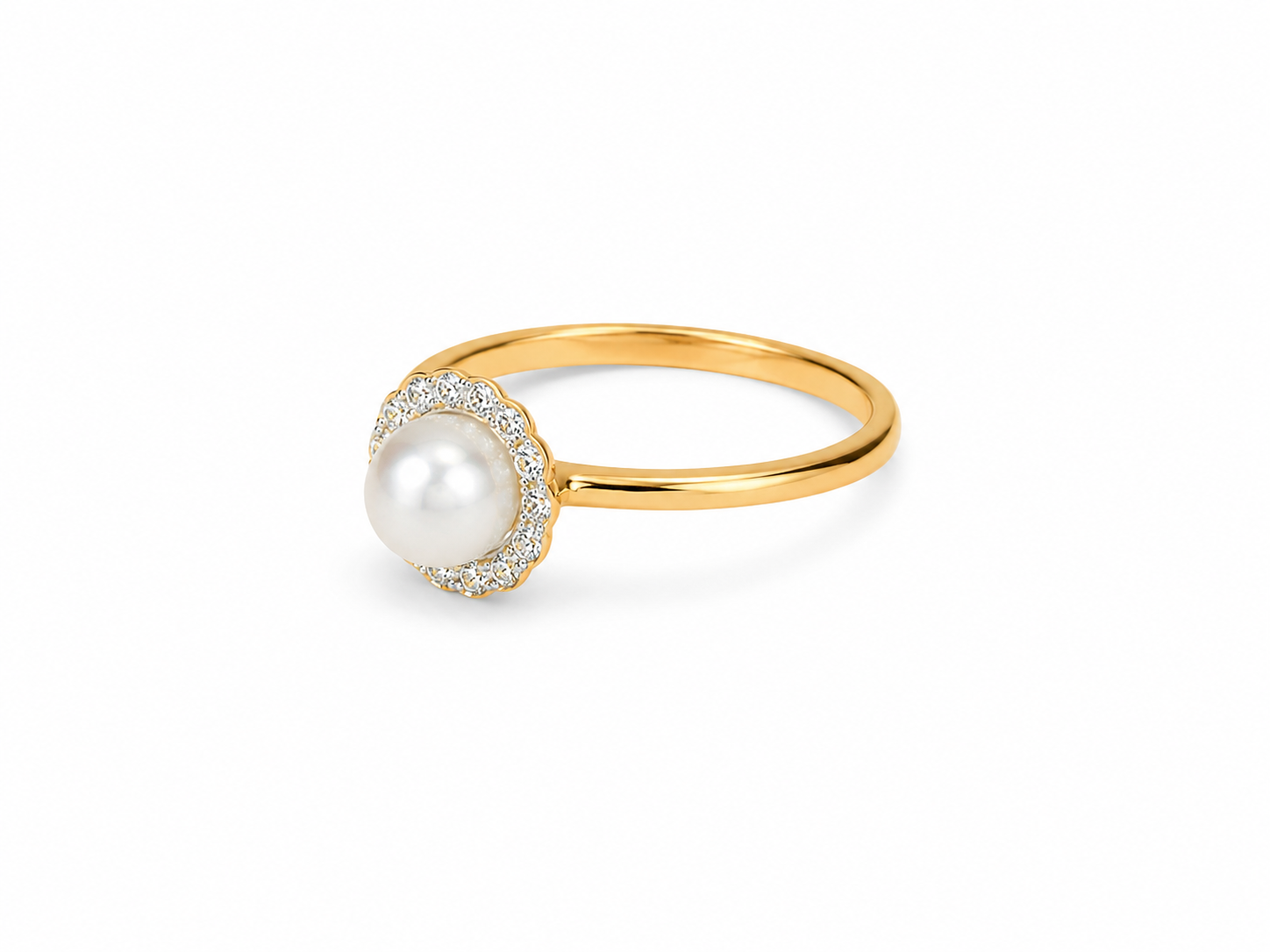 14KT Yellow Gold 0.08 CTW 6MM Pearl Diamond Ring [K1T]