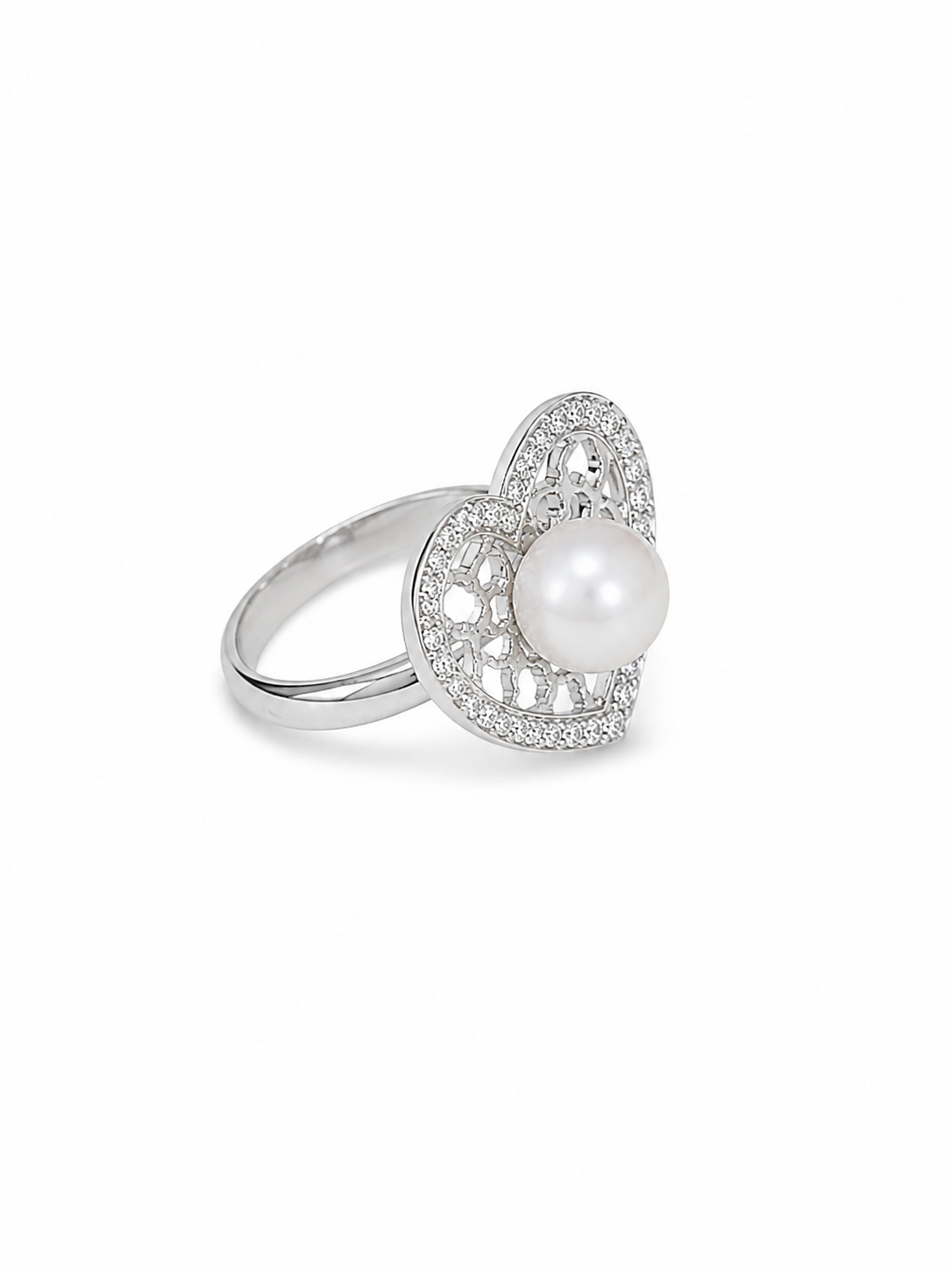 14KT White Gold 0.37 CTW 9MM Pearl Diamond Ring [K25H]