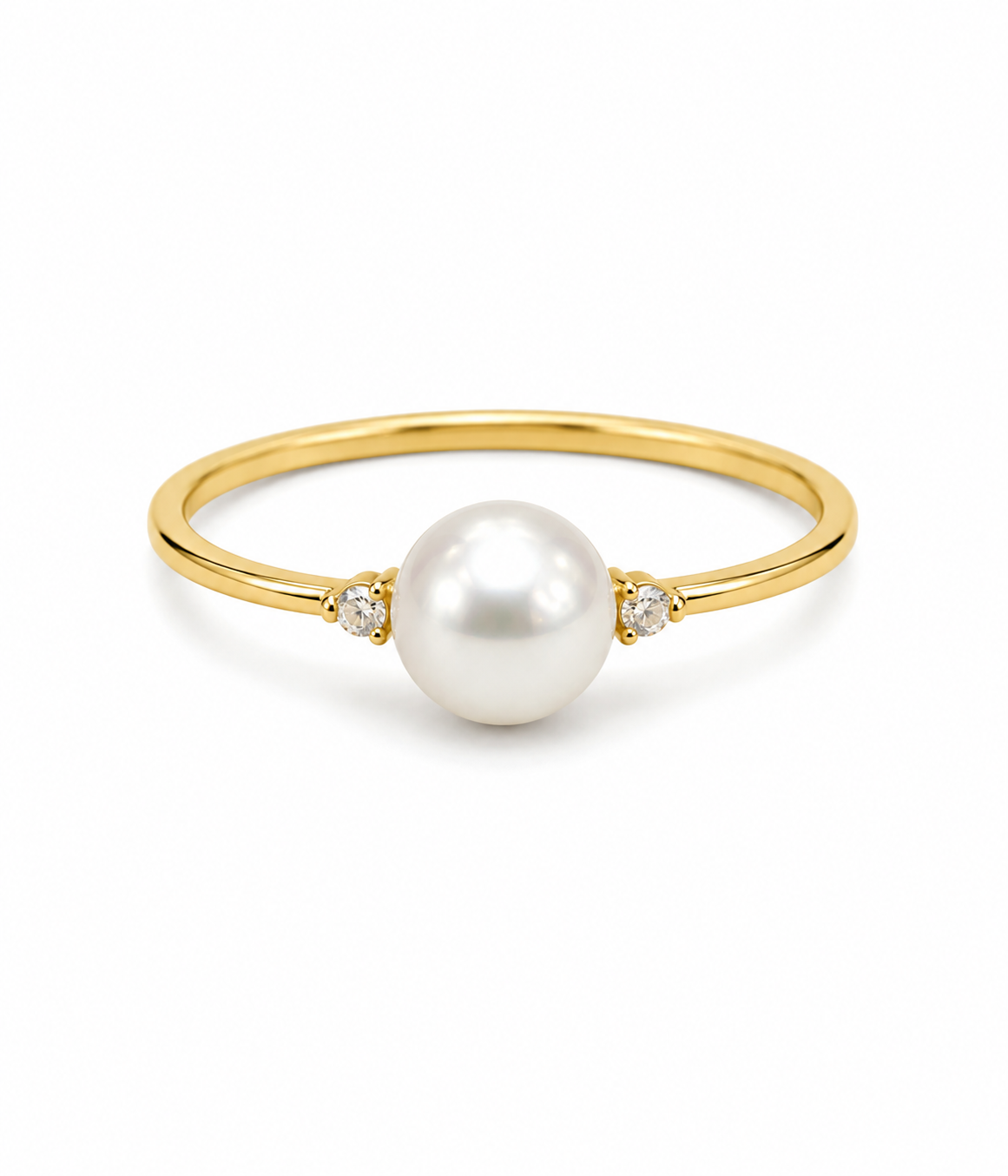 18KT Yellow Gold 7.5MM Akoya Pearl 0.12 CTW CZ Ring [K8H75]