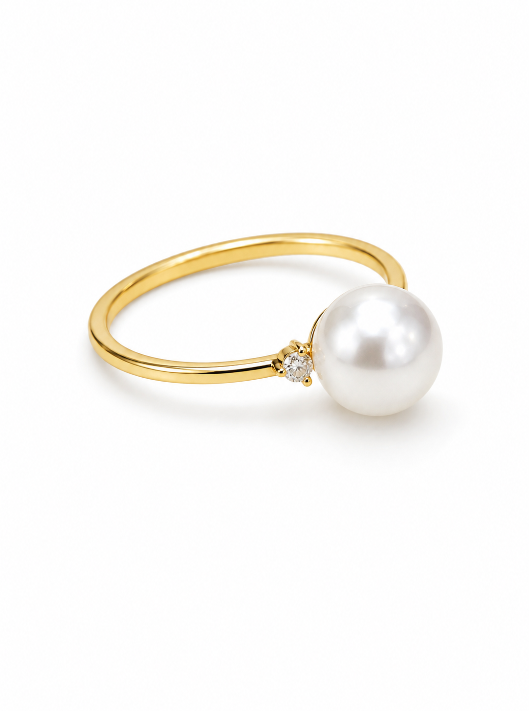 18KT Yellow Gold 7.5MM Akoya Pearl 0.12 CTW CZ Ring [K8H75]
