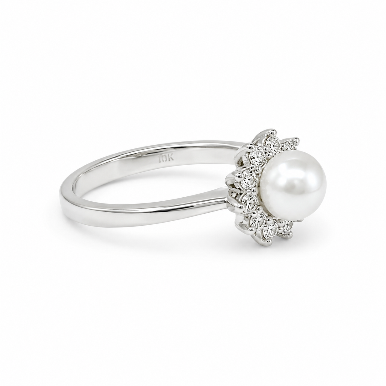 10KT White Gold 0.05 CTW 6MM Pearl Diamond Ring [K7H]