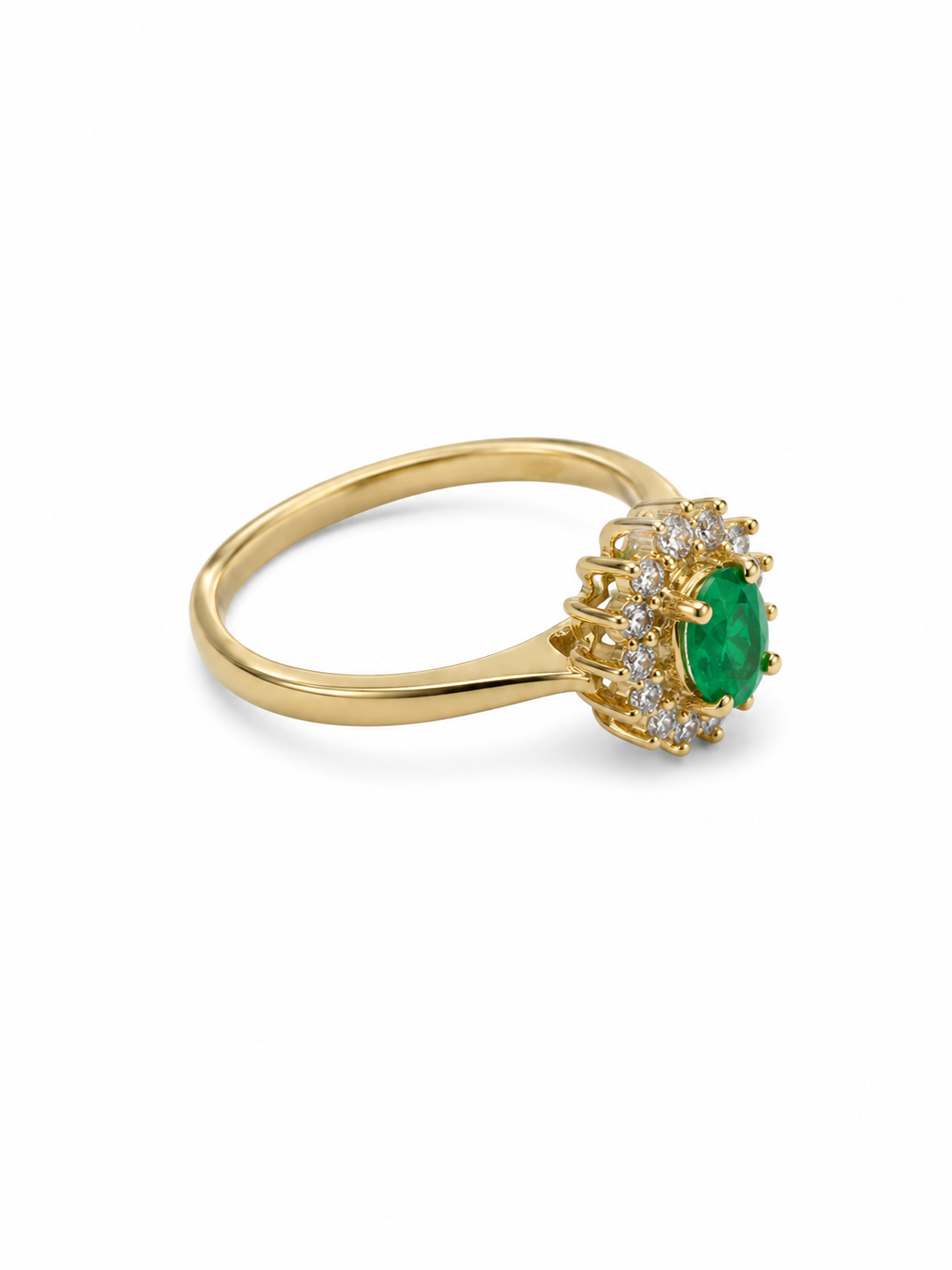 14KT Yellow Gold 0.22 CTW 0.30 STW Emerald Diamond Ring [K1T]