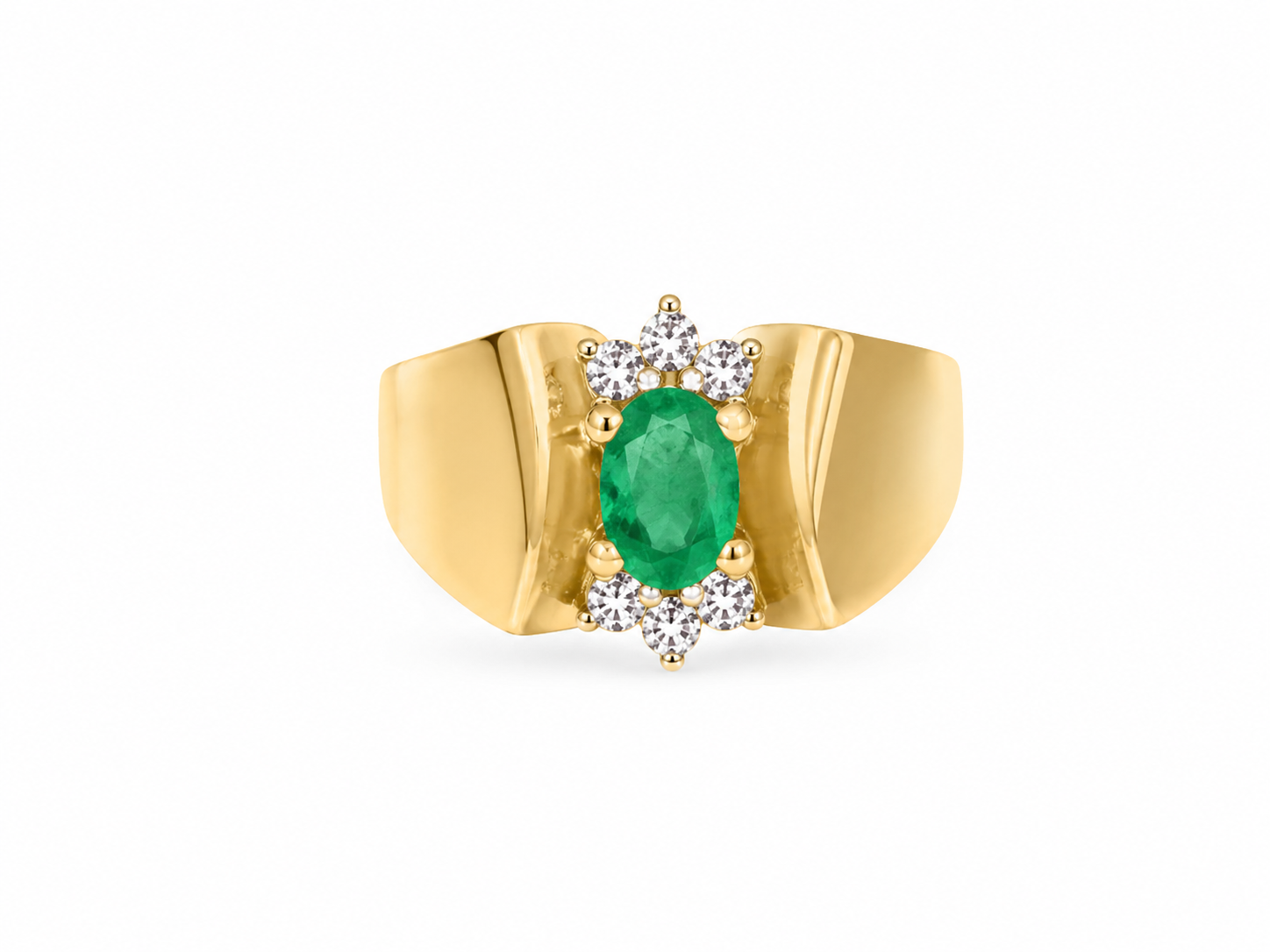 10KT Yellow Gold 0.05 CTW 0.45 STW Diamond Emerald Ring [K12H]