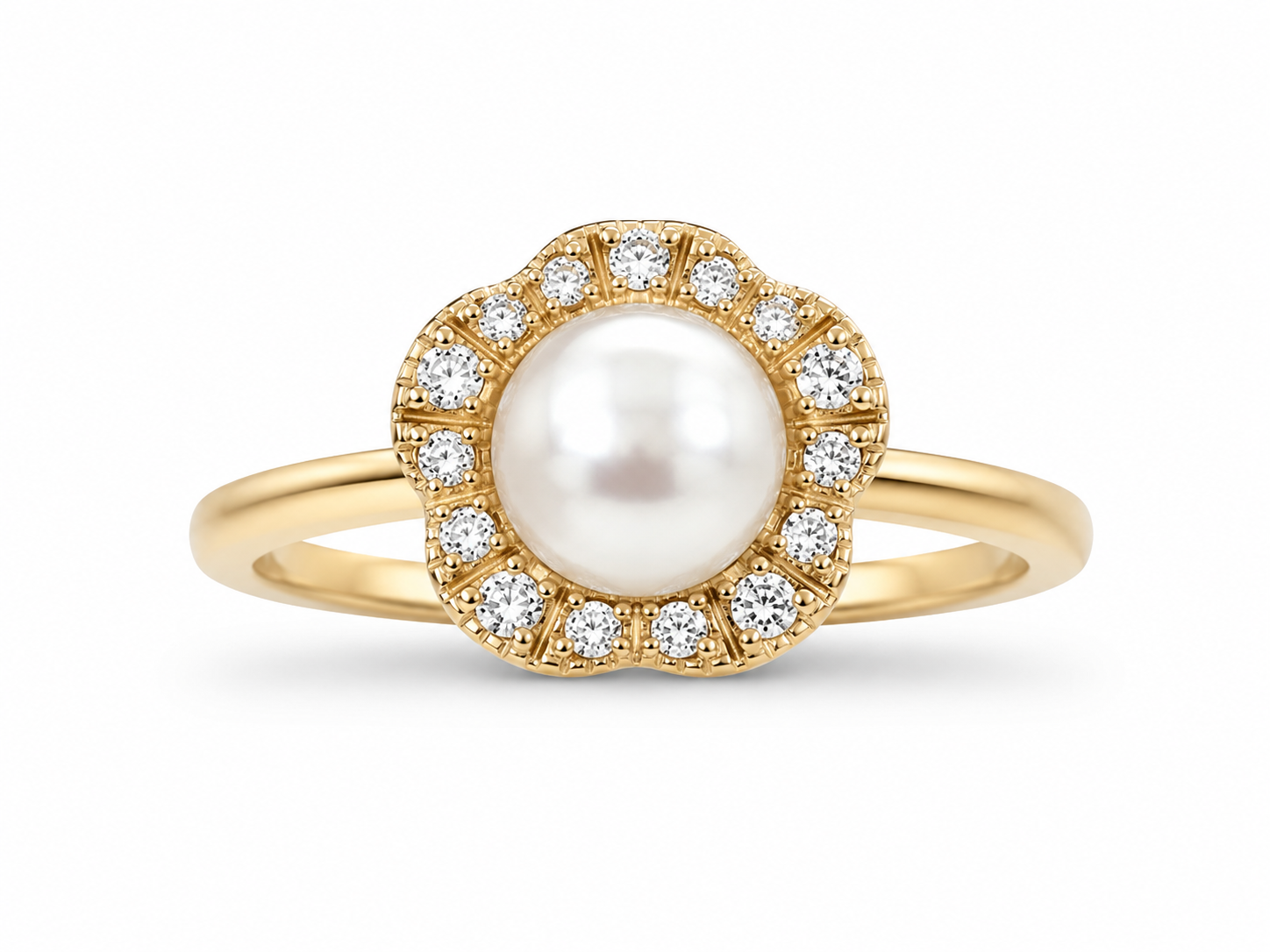 14KT Yellow Gold 0.18 CTW 5.5MM Pearl Diamond Ring [K13H]