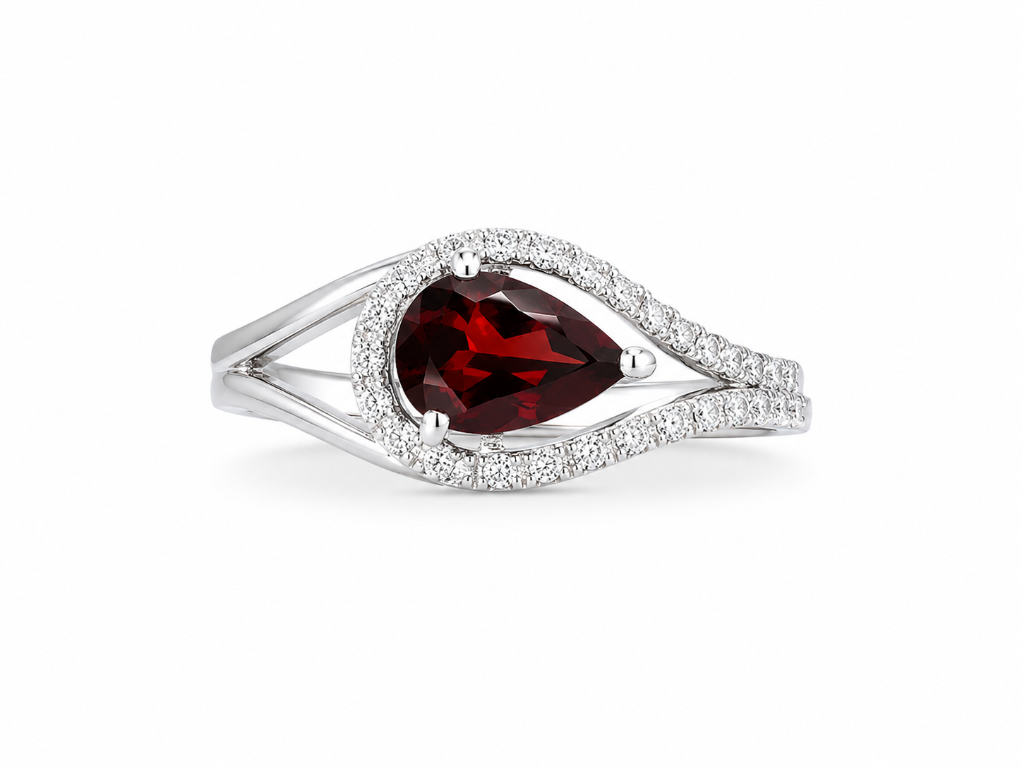 10KT White Gold 0.23 CTW 1.00 STW Garnet Diamond Ring [K12H]