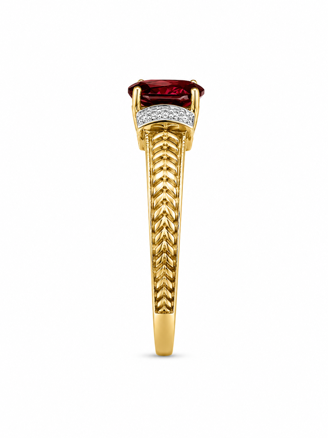 10KT Yellow Gold 0.10 CTW 1.00 STW Garnet Diamond Ring [K15H]
