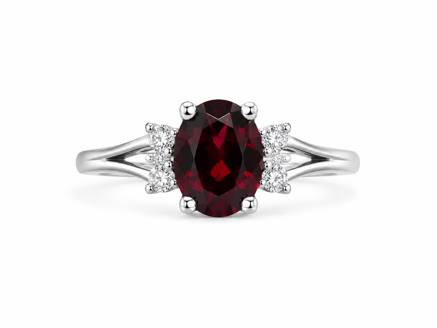 10KT White Gold 0.06 CTW 1.00 STW Garnet Diamond Ring [K6H]