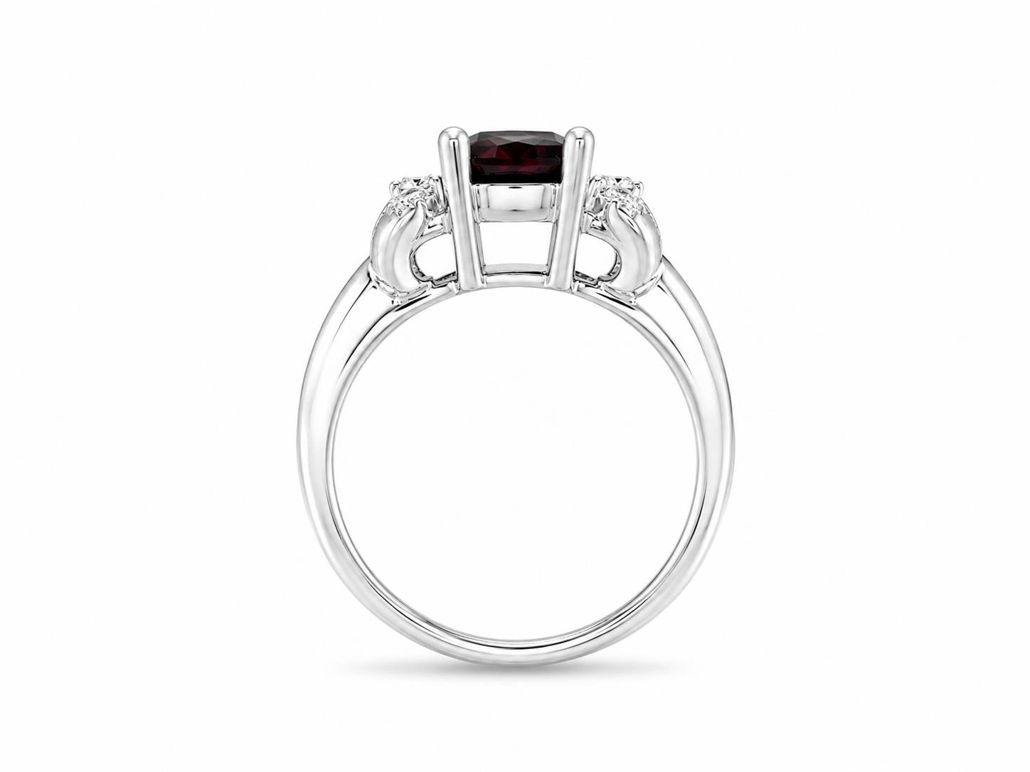 10KT White Gold 0.06 CTW 1.00 STW Garnet Diamond Ring [K6H]