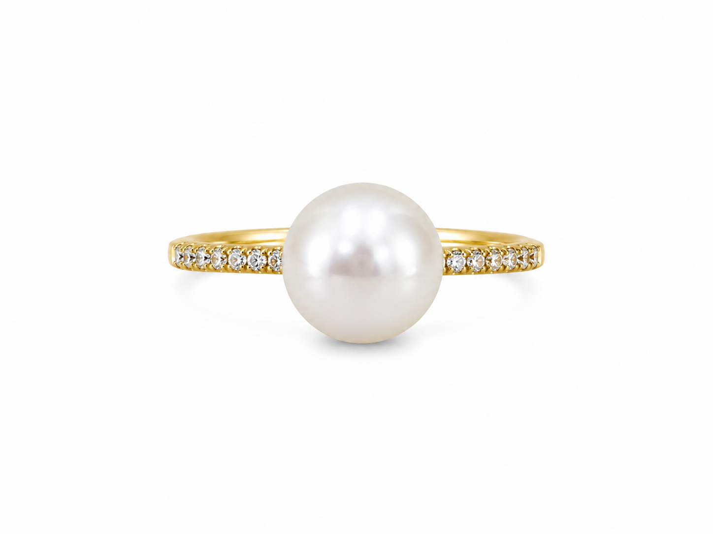 18KT Yellow Gold 7.5MM Akoya Pearl And Crystal Ring [K8H50]