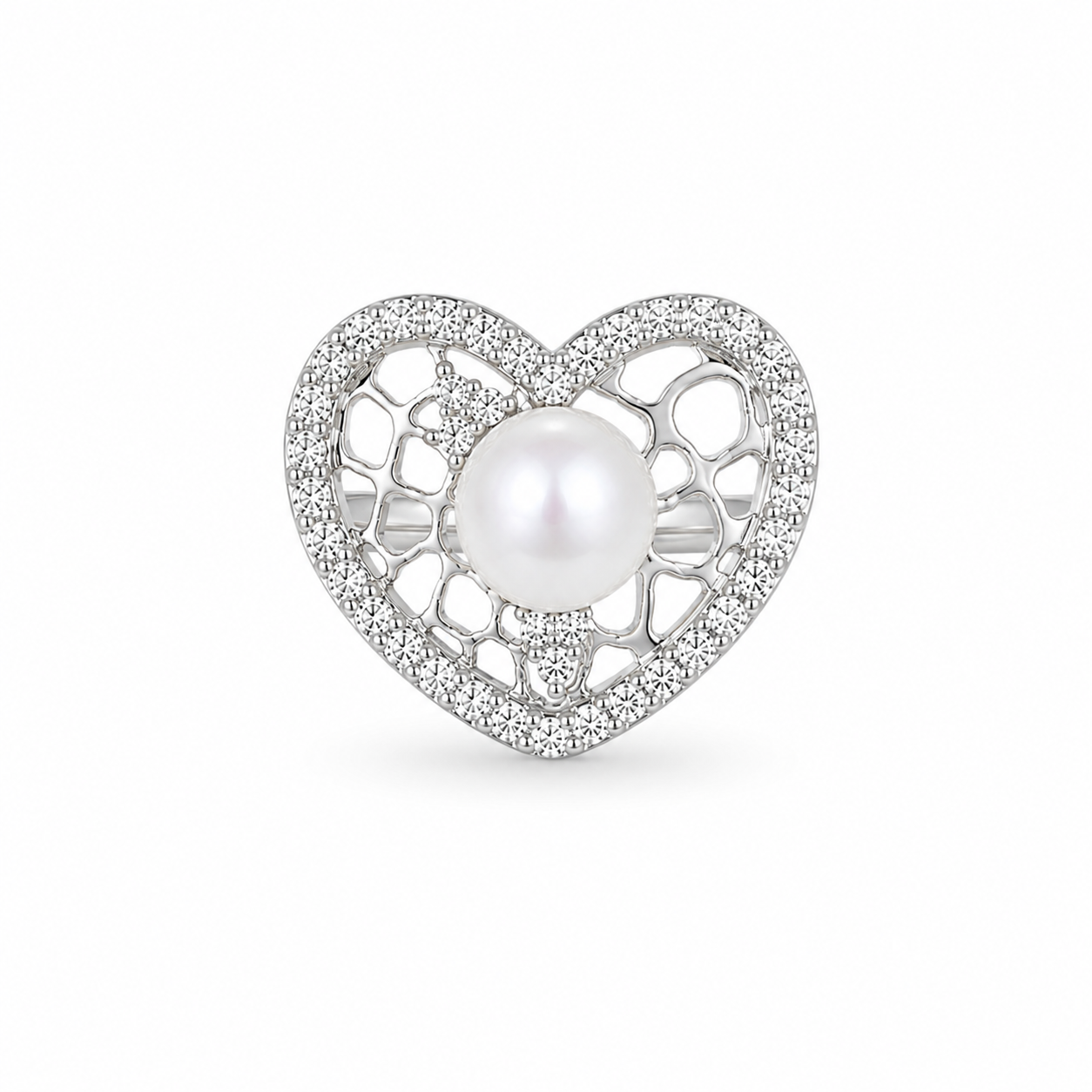 14KT White Gold 0.37 CTW 9MM Pearl Diamond Ring [K25H]