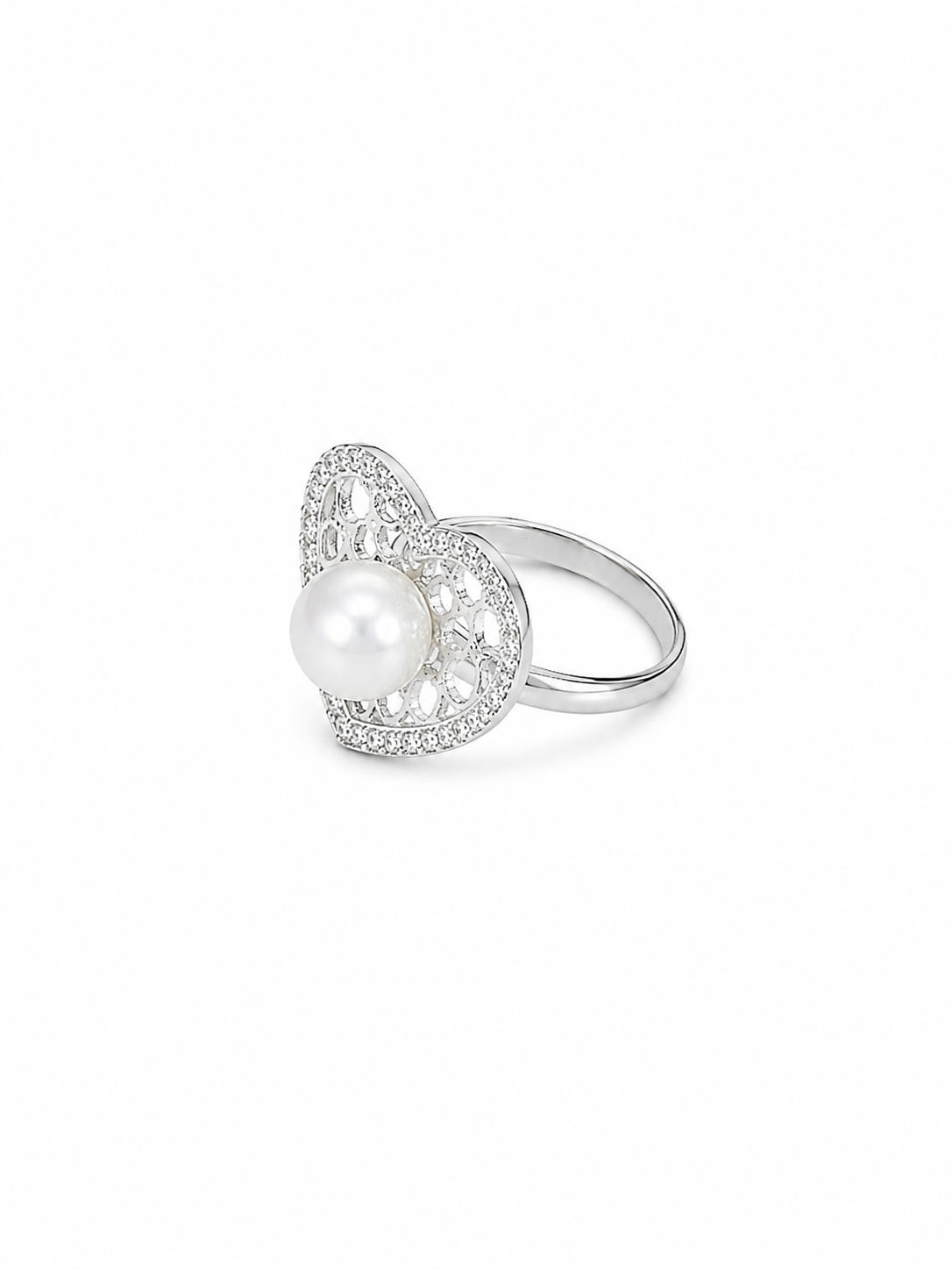 14KT White Gold 0.37 CTW 9MM Pearl Diamond Ring [K25H]