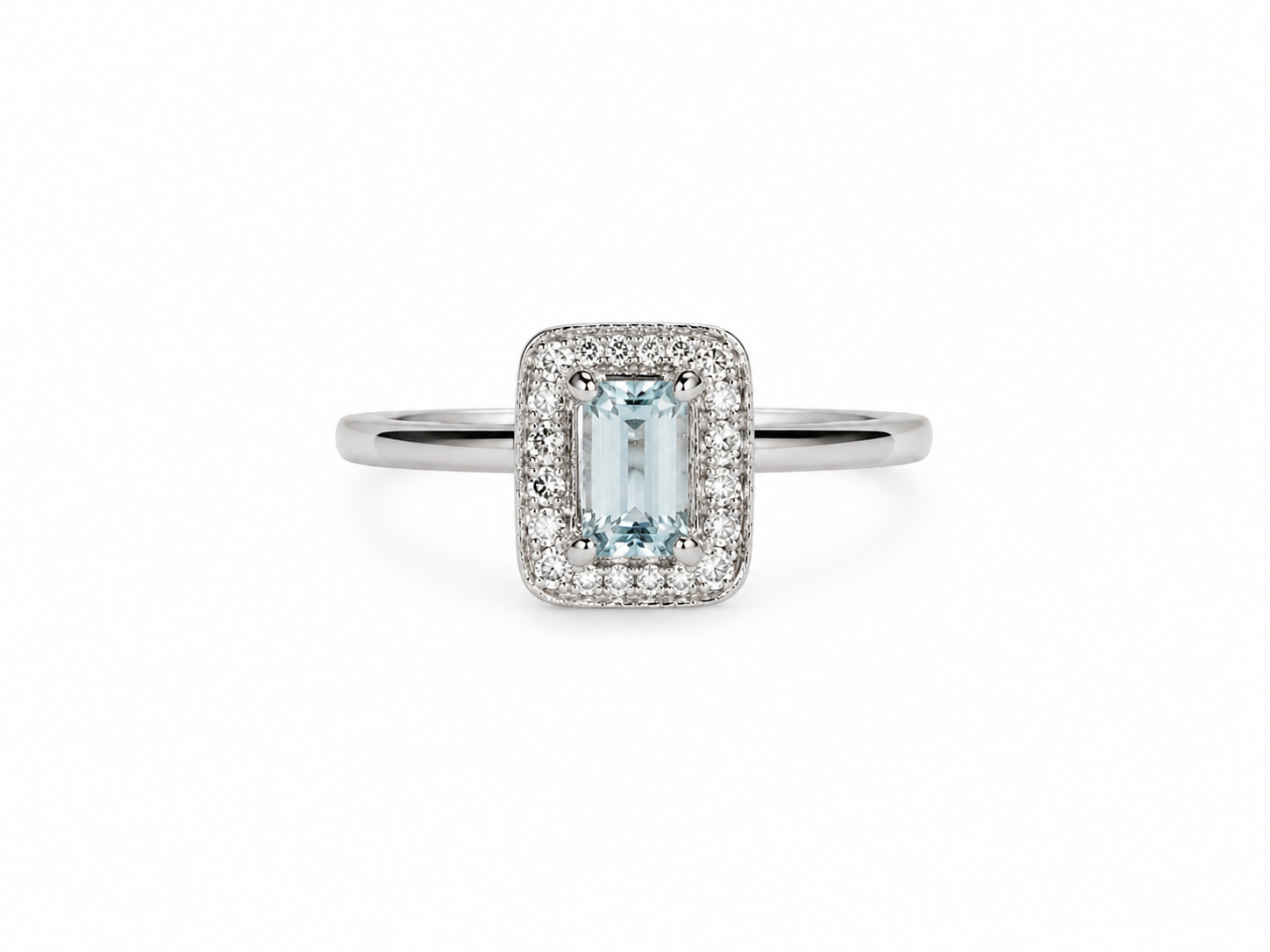 10KT White Gold 0.25 CTW 0.039 STW Aquamarine Diamond Ring [K8H]