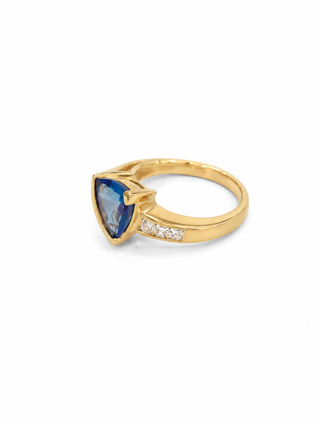 10KT Yellow Gold 0.05 CTW 3.4 STW Swiss Blue Topaz Diamond Ring [K1T]