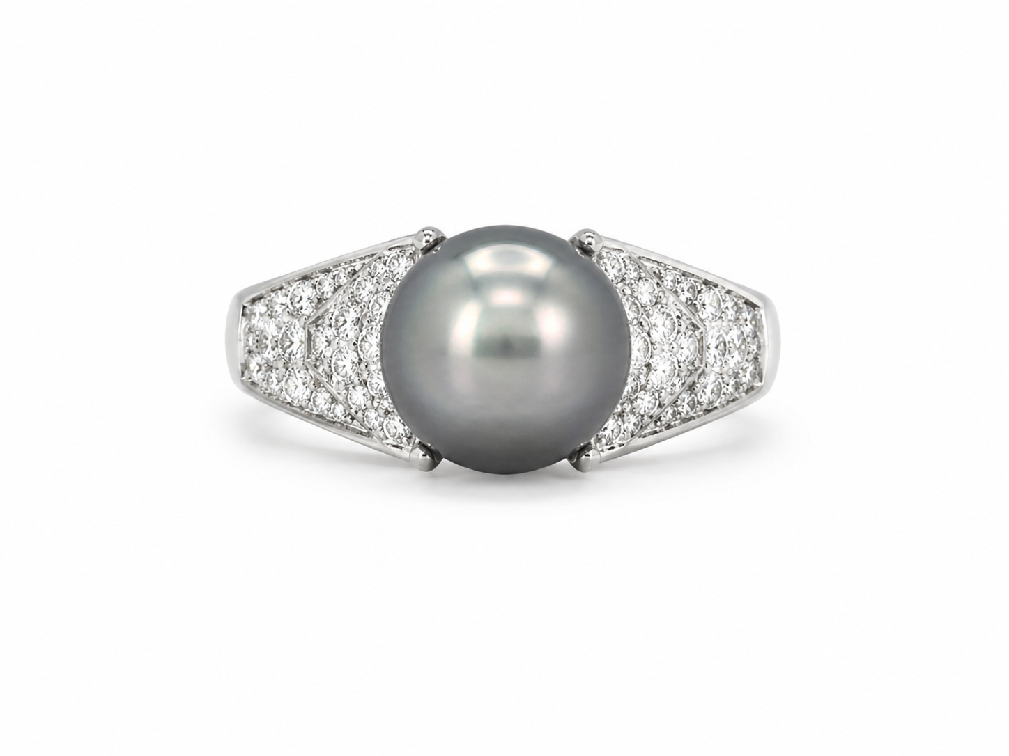 14KT White Gold 0.25 CTW 9MM Gray Pearl Diamond Ring [K21H]