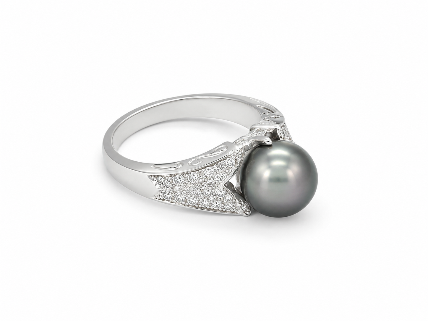 14KT White Gold 0.25 CTW 9MM Gray Pearl Diamond Ring [K21H]