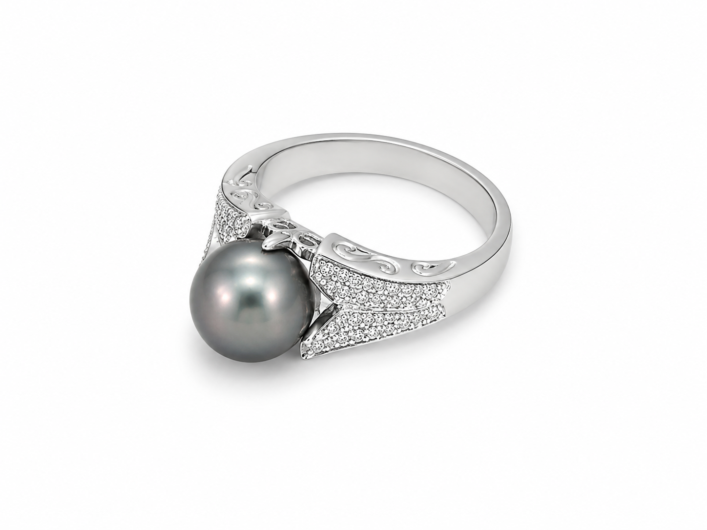 14KT White Gold 0.25 CTW 9MM Gray Pearl Diamond Ring [K21H]