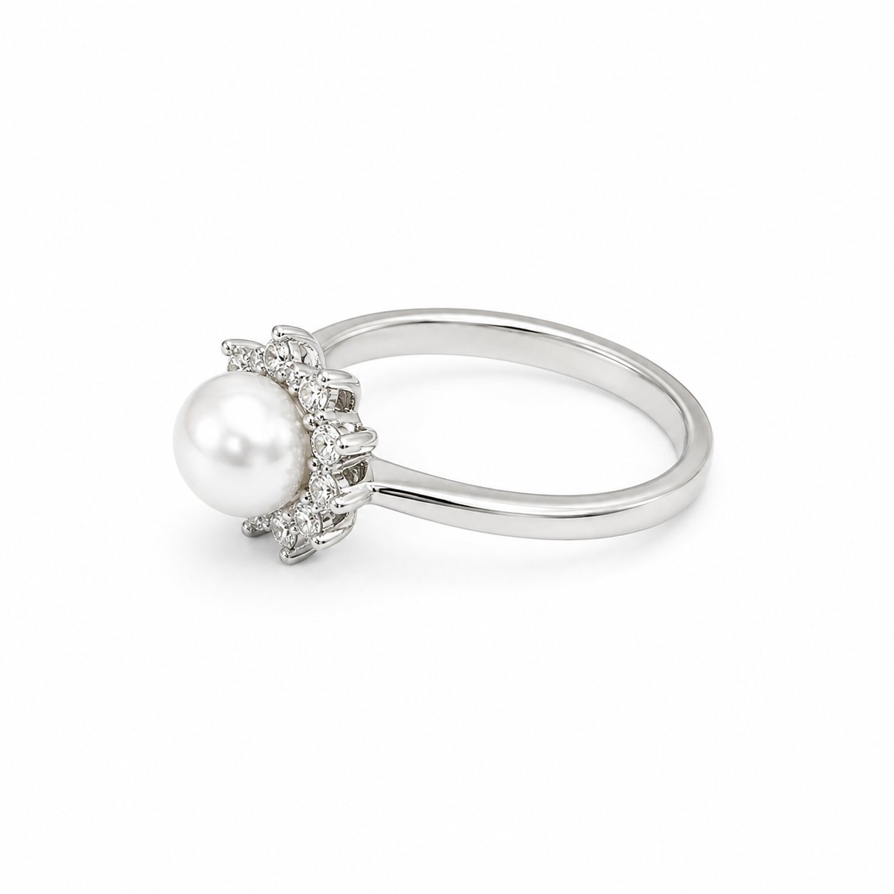 10KT White Gold 0.05 CTW 6MM Pearl Diamond Ring [K7H]