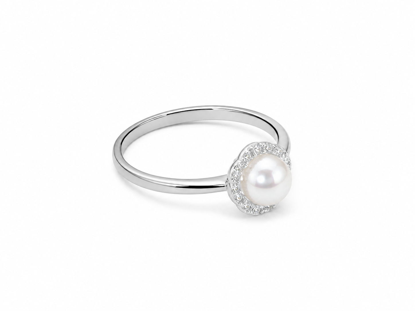 14KT White Gold 0.08 CTW 5MM Pearl Diamond Ring [K1T]