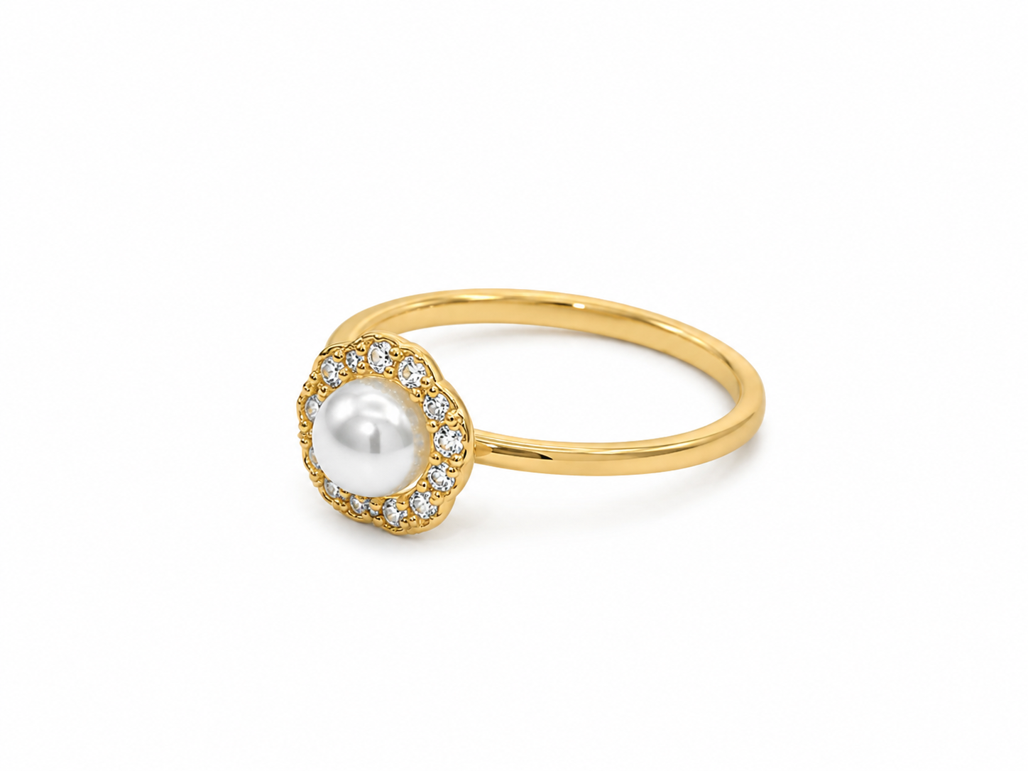 14KT Yellow Gold 0.18 CTW 5.5MM Pearl Diamond Ring [K13H]