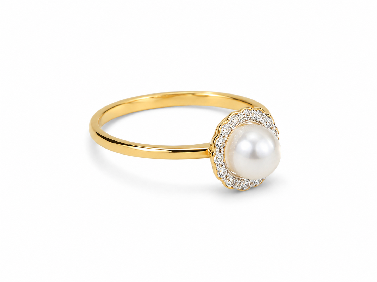 14KT Yellow Gold 0.08 CTW 6MM Pearl Diamond Ring [K1T]