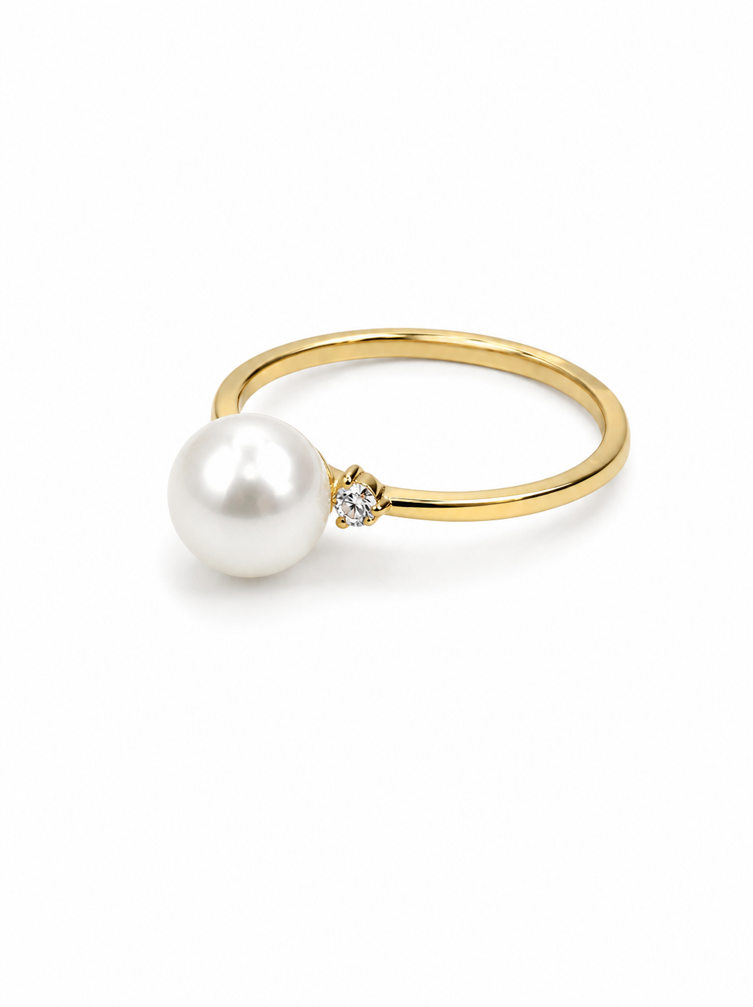 18KT Yellow Gold 7.5MM Akoya Pearl 0.12 CTW CZ Ring [K8H75]