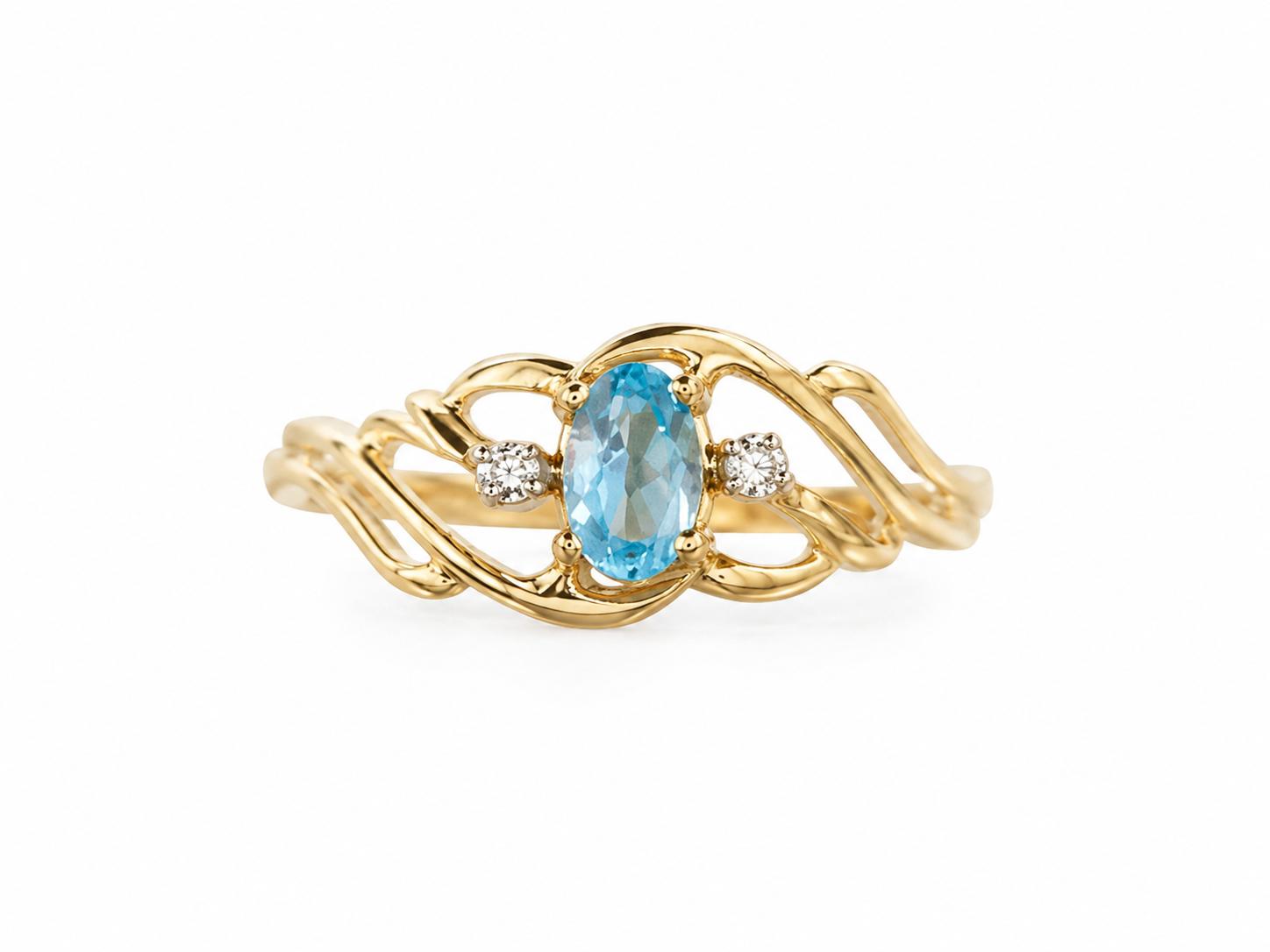 10KT Yellow Gold 0.02 CTW 0.30 STW Blue Topaz Diamond [K3H50]
