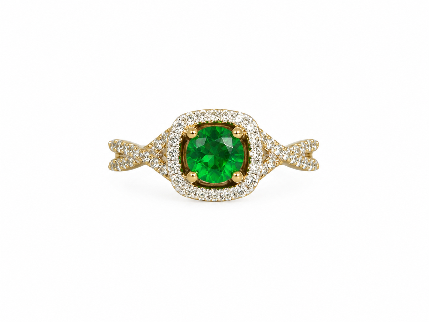 10KT Yellow Gold 0.20 CTW 0.50 STW Emerald Diamond Ring [K1T]