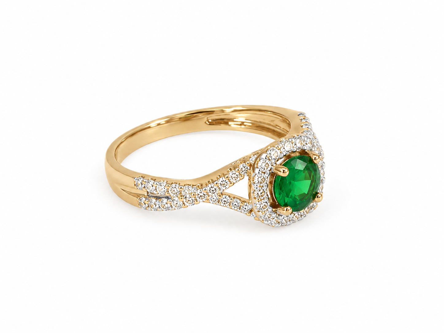 10KT Yellow Gold 0.20 CTW 0.50 STW Emerald Diamond Ring [K1T]