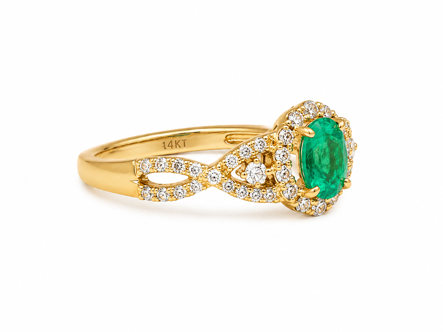 14KT Yellow Gold 0.64 CTW 0.66 STW Emerald Diamond Ring [K3T]