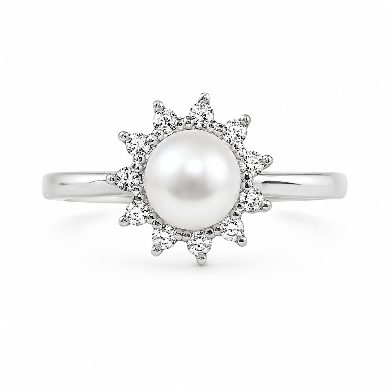 10KT White Gold 0.05 CTW 6MM Pearl Diamond Ring [K7H]