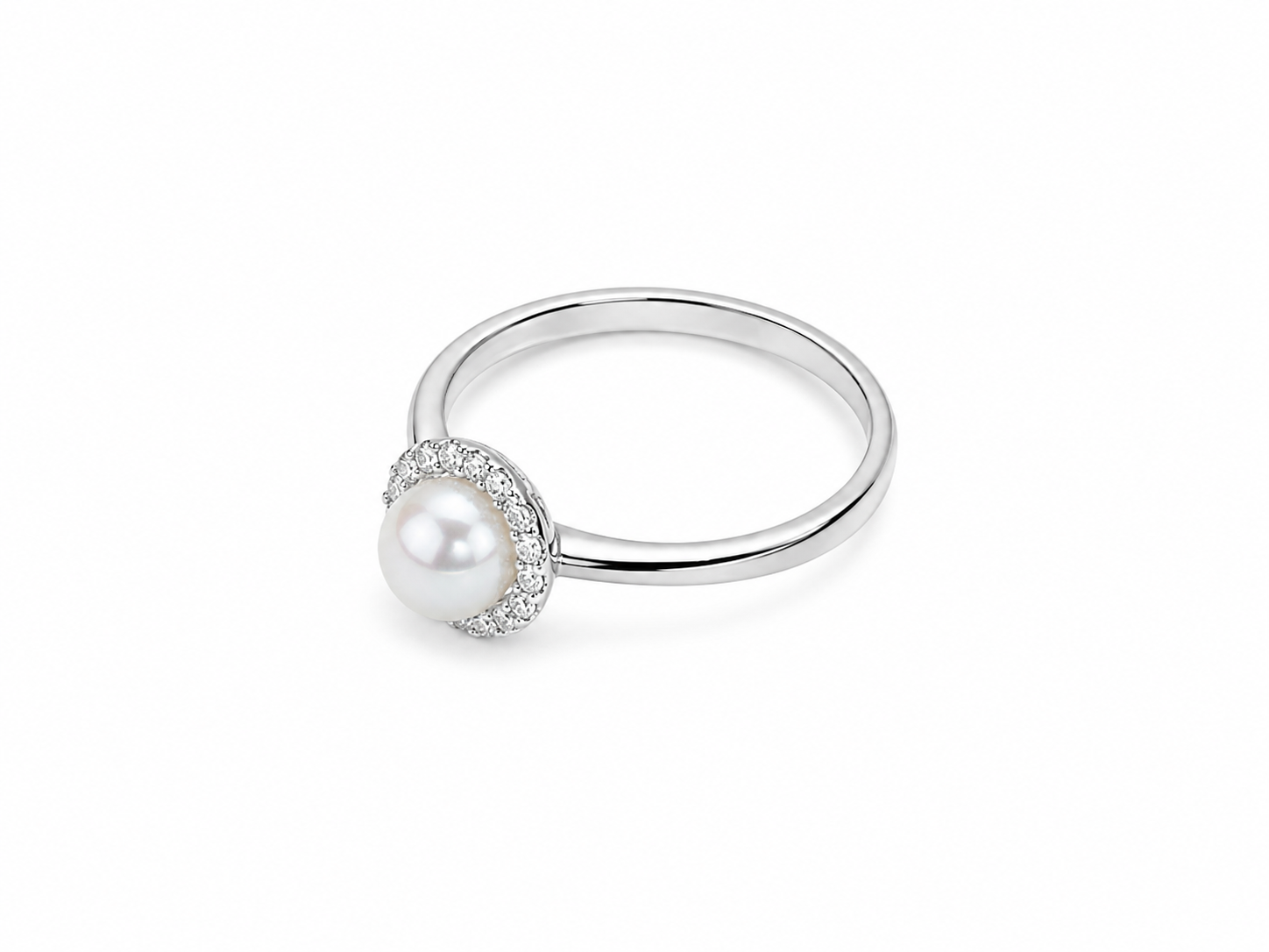 14KT White Gold 0.08 CTW 5MM Pearl Diamond Ring [K1T]