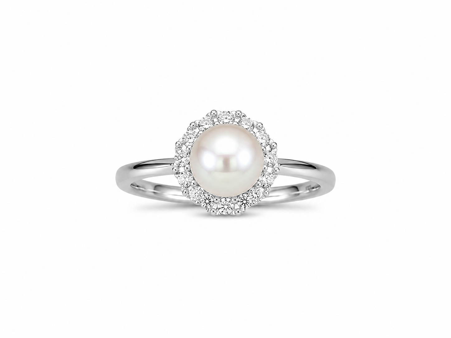 14KT White Gold 0.08 CTW 5MM Pearl Diamond Ring [K1T]