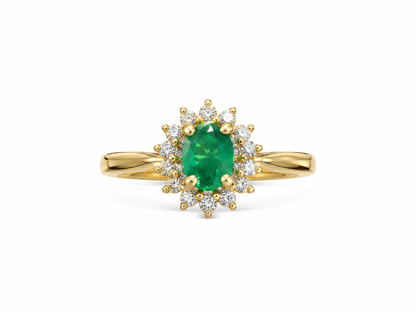 14KT Yellow Gold 0.22 CTW 0.30 STW Emerald Diamond Ring [K1T]