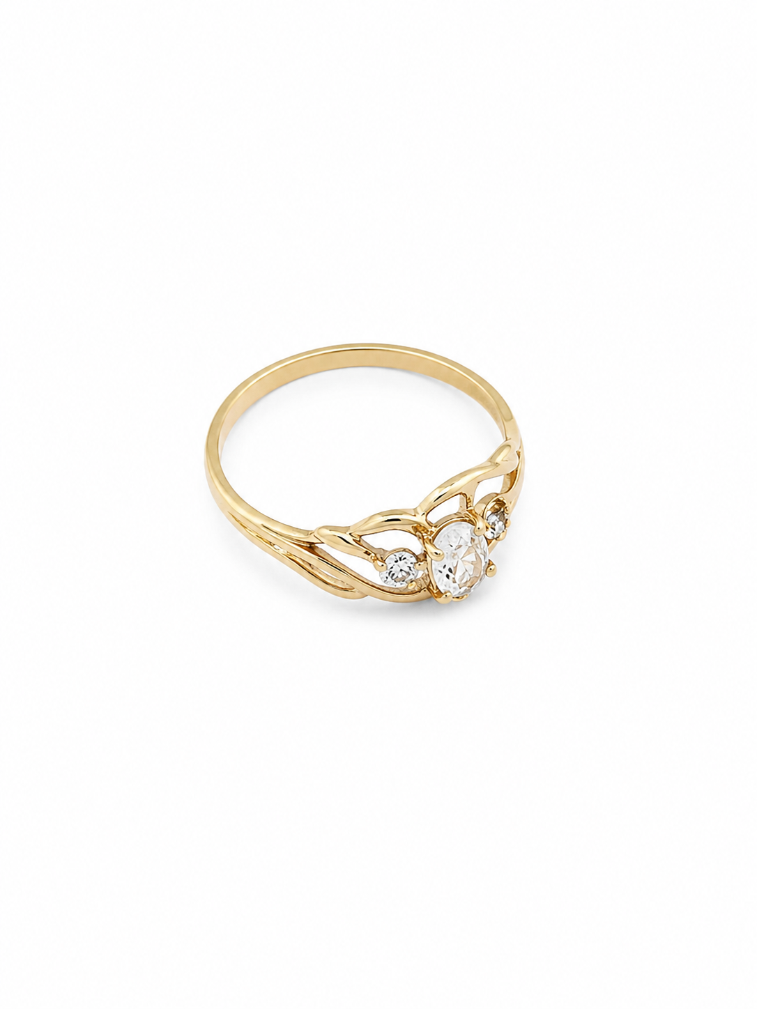 10KT Yellow Gold 0.05 CTW 0.30 STW Crystal Diamond Ring [K3H25]