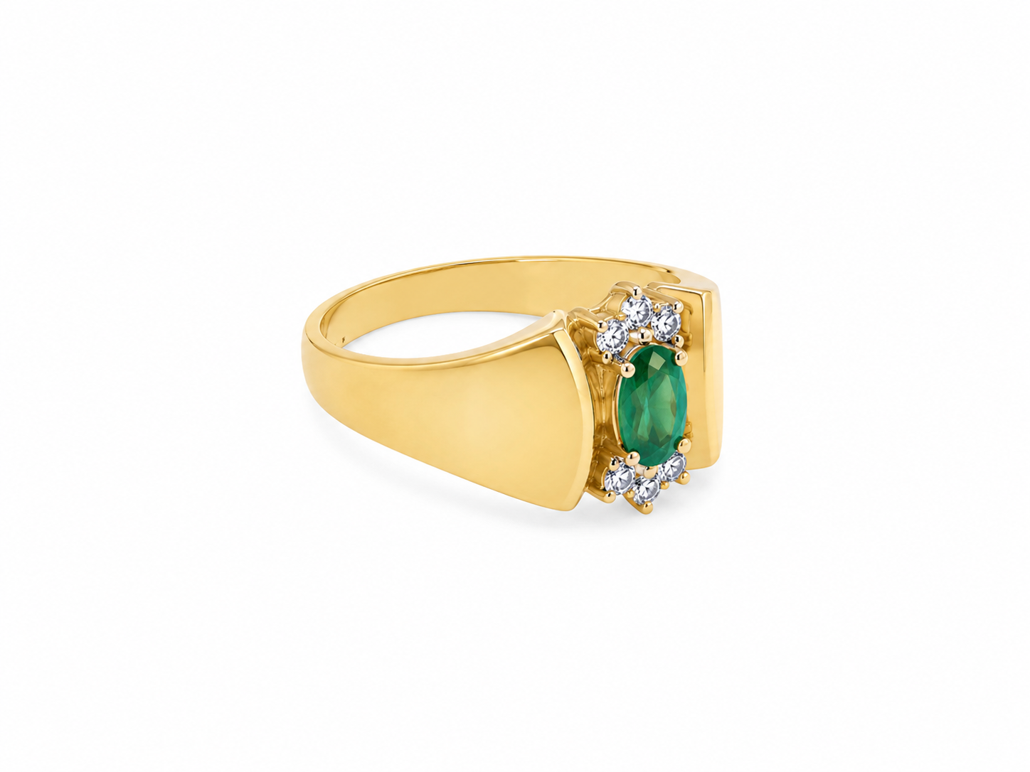 10KT Yellow Gold 0.05 CTW 0.45 STW Diamond Emerald Ring [K12H]